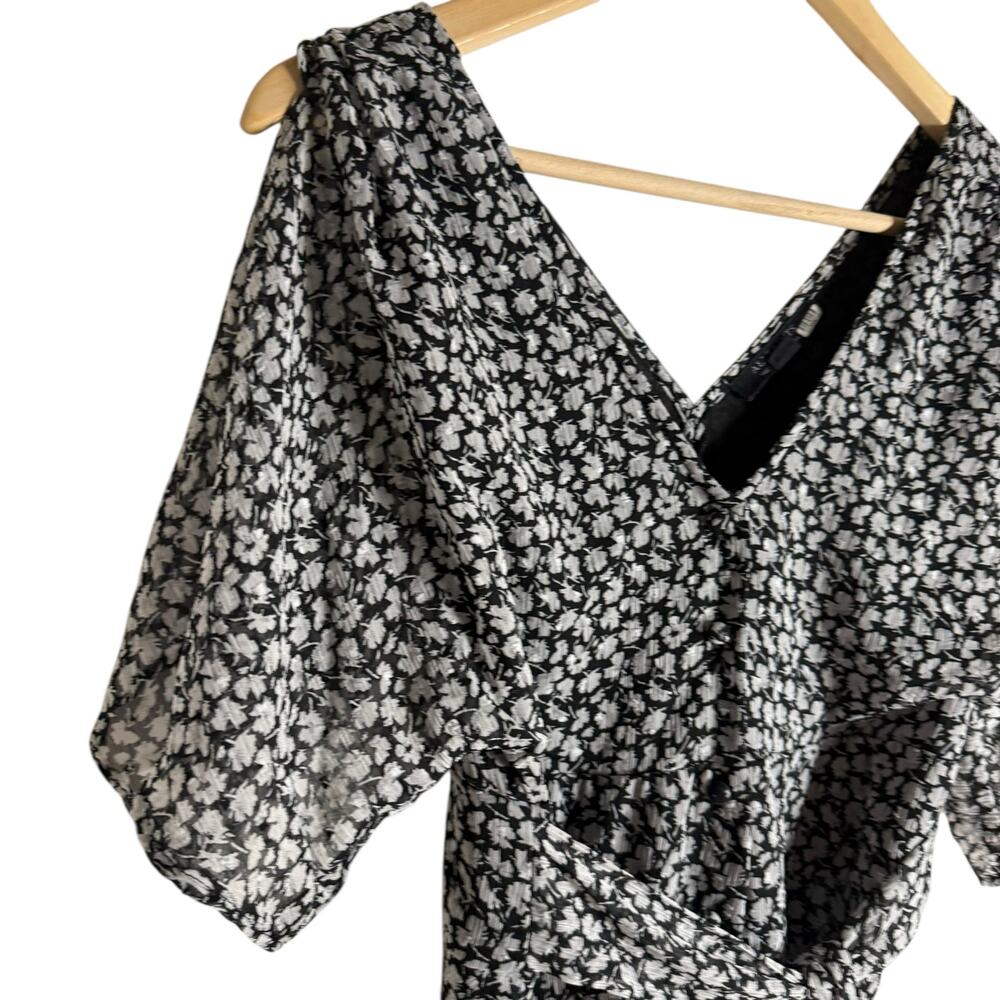 All Saints Ivy Gray Scatter Floral Print Belted Tie Waist A-Line Mini Dress Sz 2 - Picture 9 of 16
